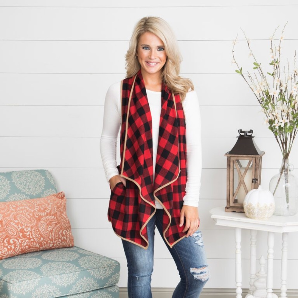 Buffalo Plaid Vest with Pockets